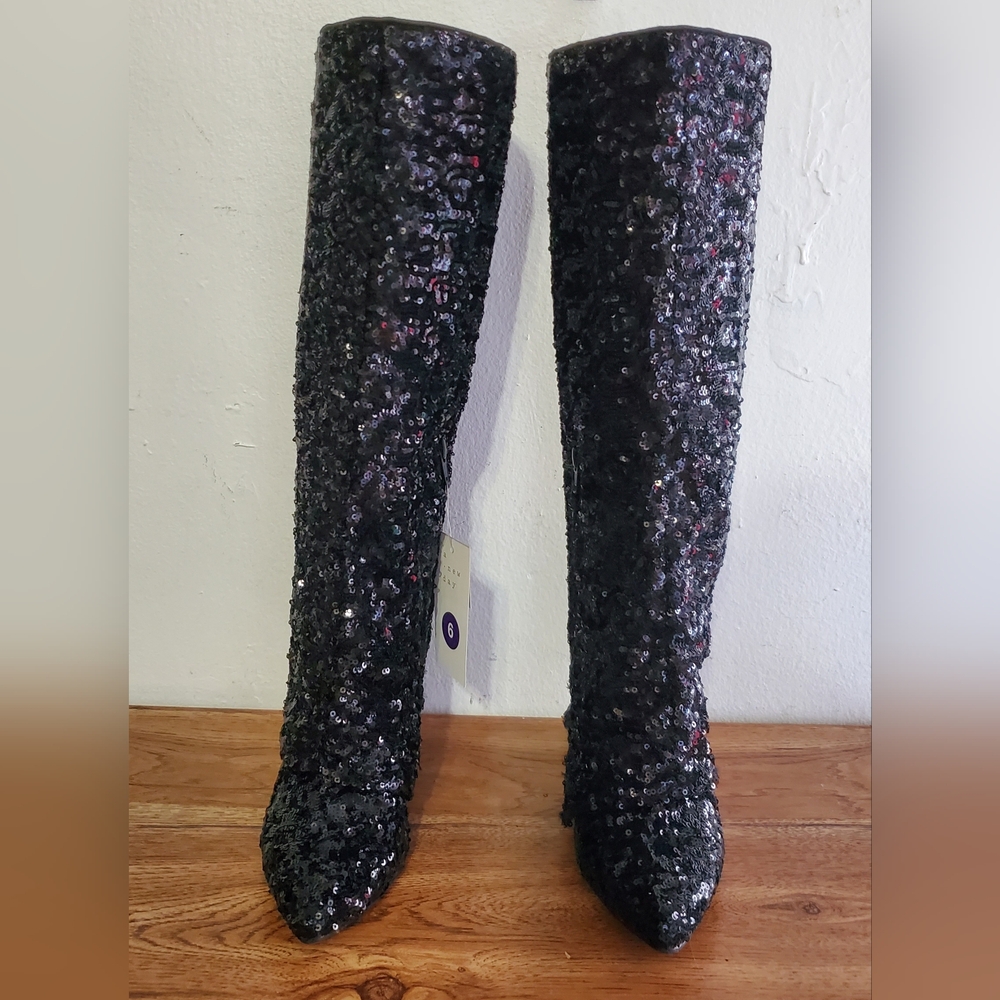 A New Day ABBA Sequin Black Boots Women Size 6 New
